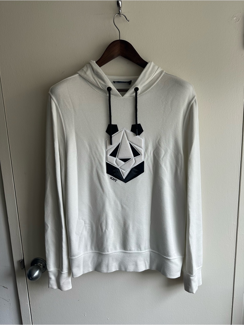 Kiton White Hooded Pullover Embossed Geometric US L